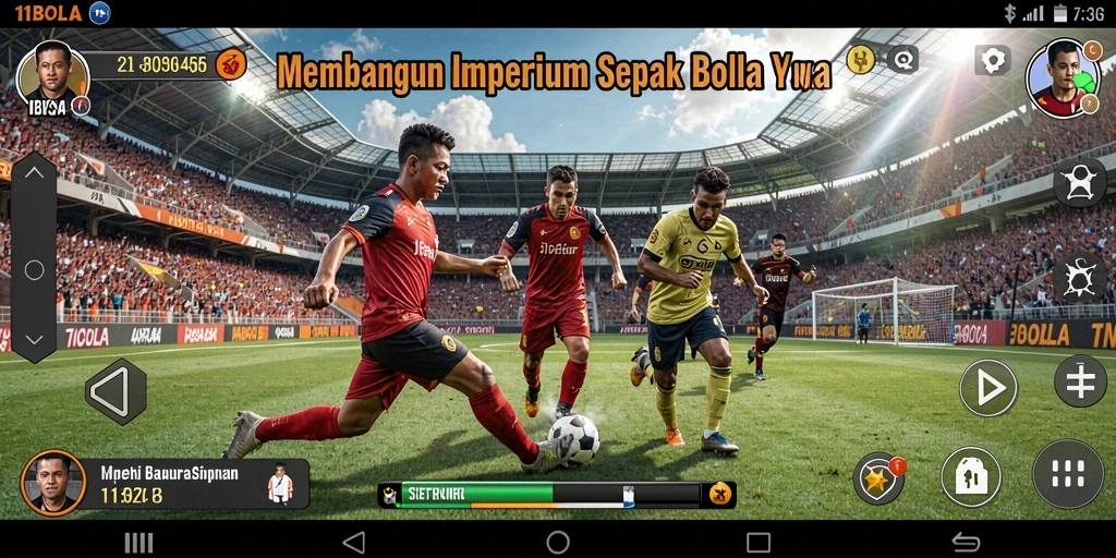 Tampilan gameplay <strong>11BOLA</strong> dengan manajemen tim sepak bola yang seru.