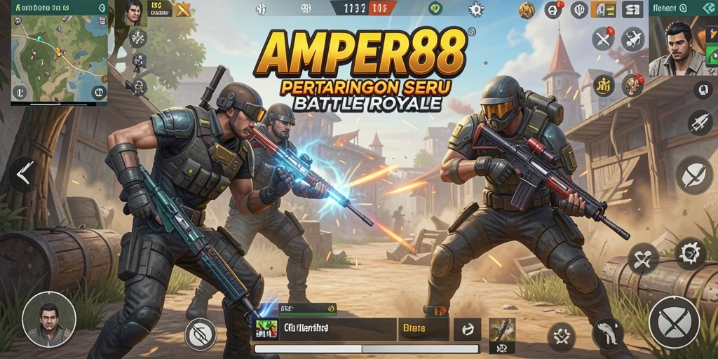 Tampilan seru gameplay AMPER88 dalam pertarungan Battle Royale.