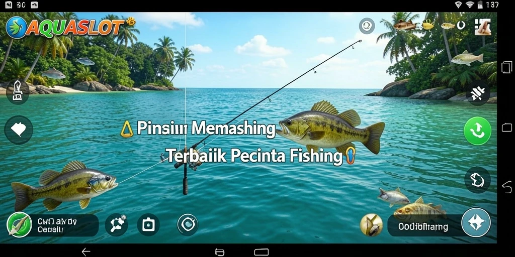 Gameplay AQUASLOT menampilkan aksi memancing yang seru dan penuh warna.