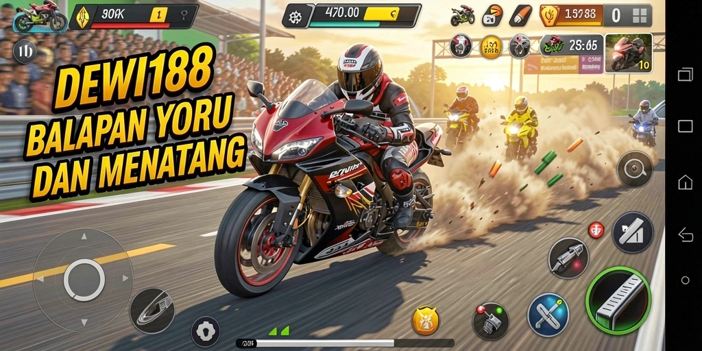 Screenshot DEWI188 menampilkan aksi balapan motor yang mendebarkan.