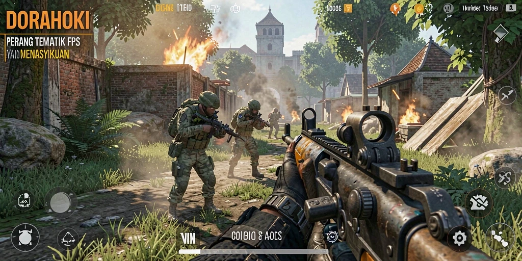Tampilan aksi menegangkan di DORAHOKI saat tempur FPS.