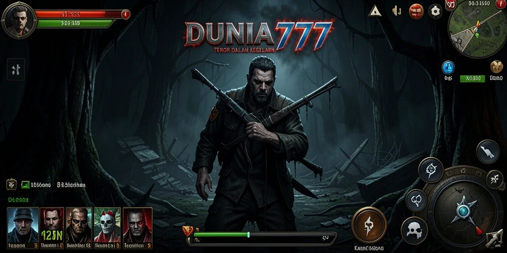 Screenshot DUNIA777 menampilkan pemain berhadapan dengan monster menakutkan.