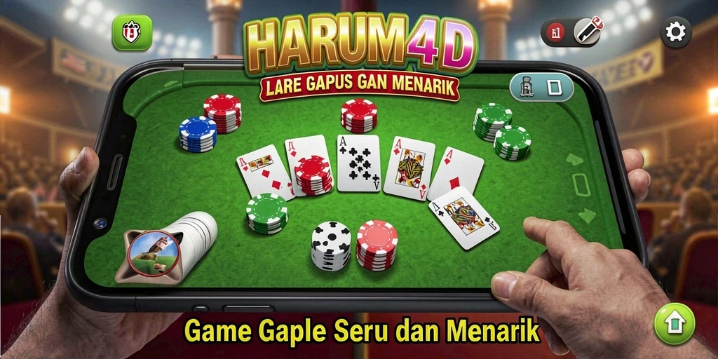 Screenshot gameplay HARUM4D menunjukkan suasana kompetisi Gaple yang seru.