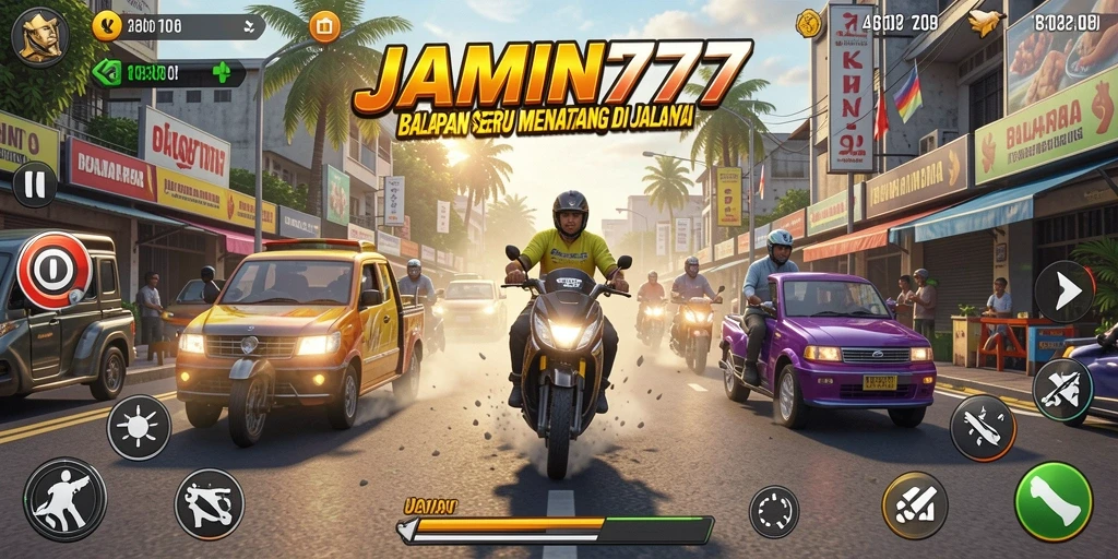 Tampilan gameplay JAMIN777 dengan aksi balapan mendebarkan.