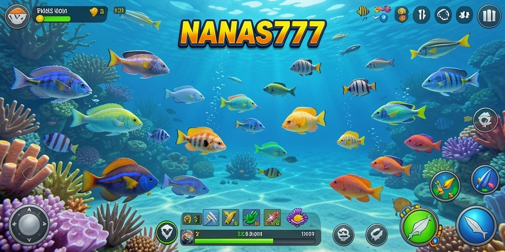 Tangkapan layar gameplay NANAS777 yang menampilkan aksi tembak ikan.