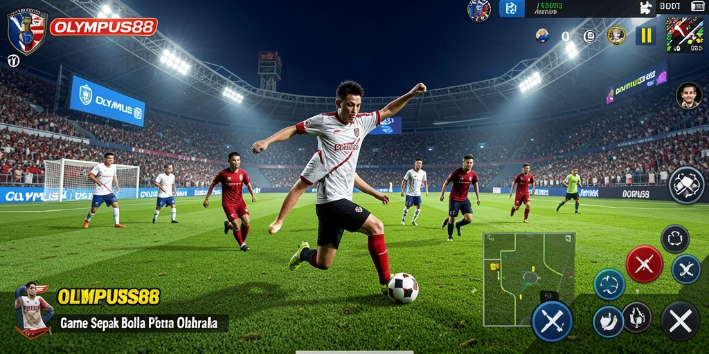 Tampilan gameplay OLYMPUS88 dengan aksi sepak bola yang seru.