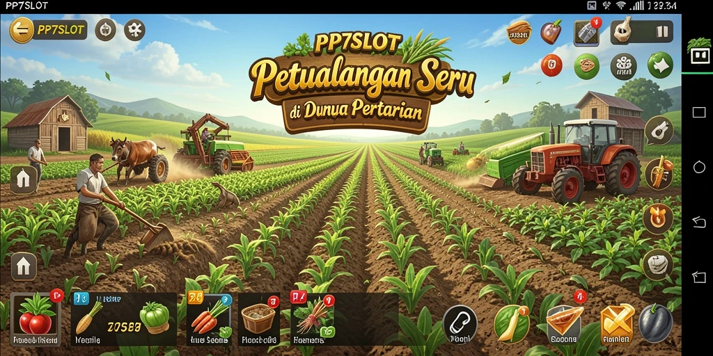 Tangkapan layar dari permainan PP7SLOT menampilkan kegiatan bercocok tanam yang seru.