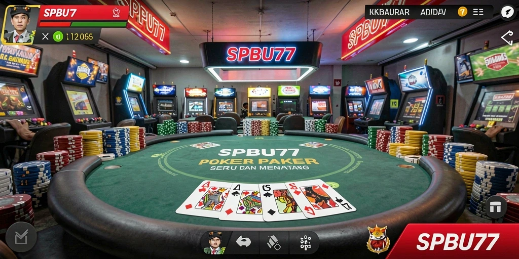 Screenshot utama SPBU77 menampilkan gameplay Poker yang menarik dan seru.