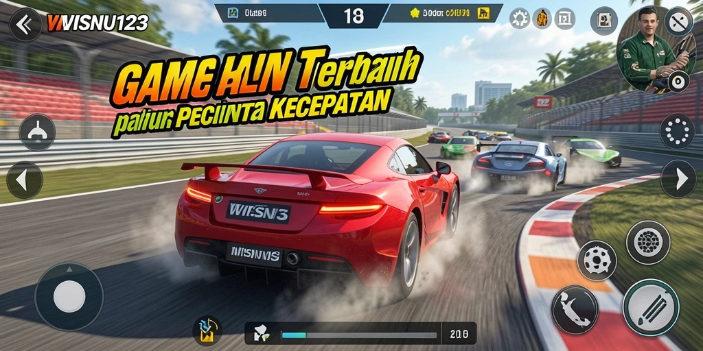 Screenshot gameplay WISNU123 menampilkan aksi balapan yang penuh adrenalin.