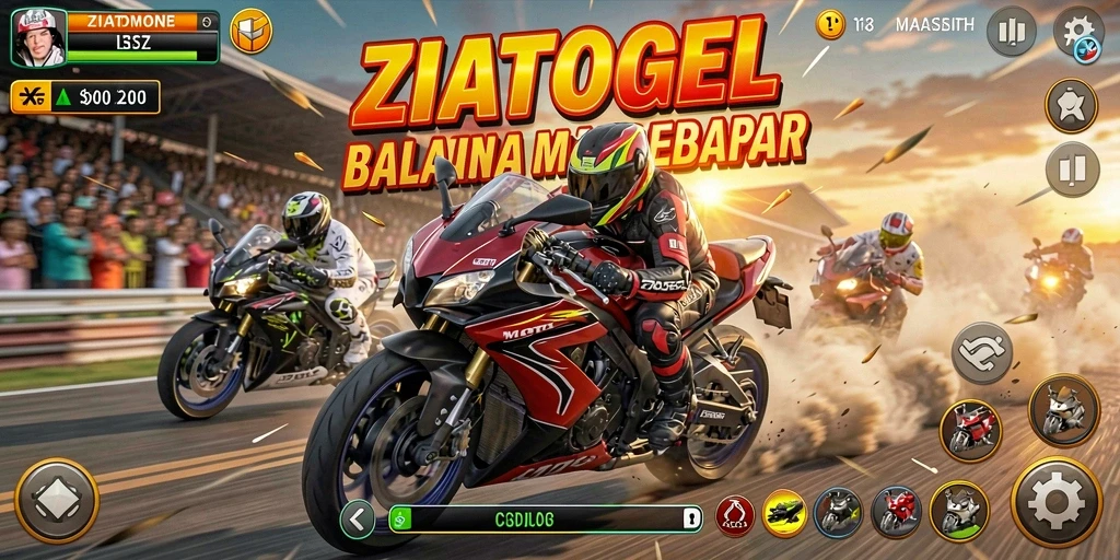 Tampilan gameplay motor racing yang mendebarkan di ZIATOGEL.